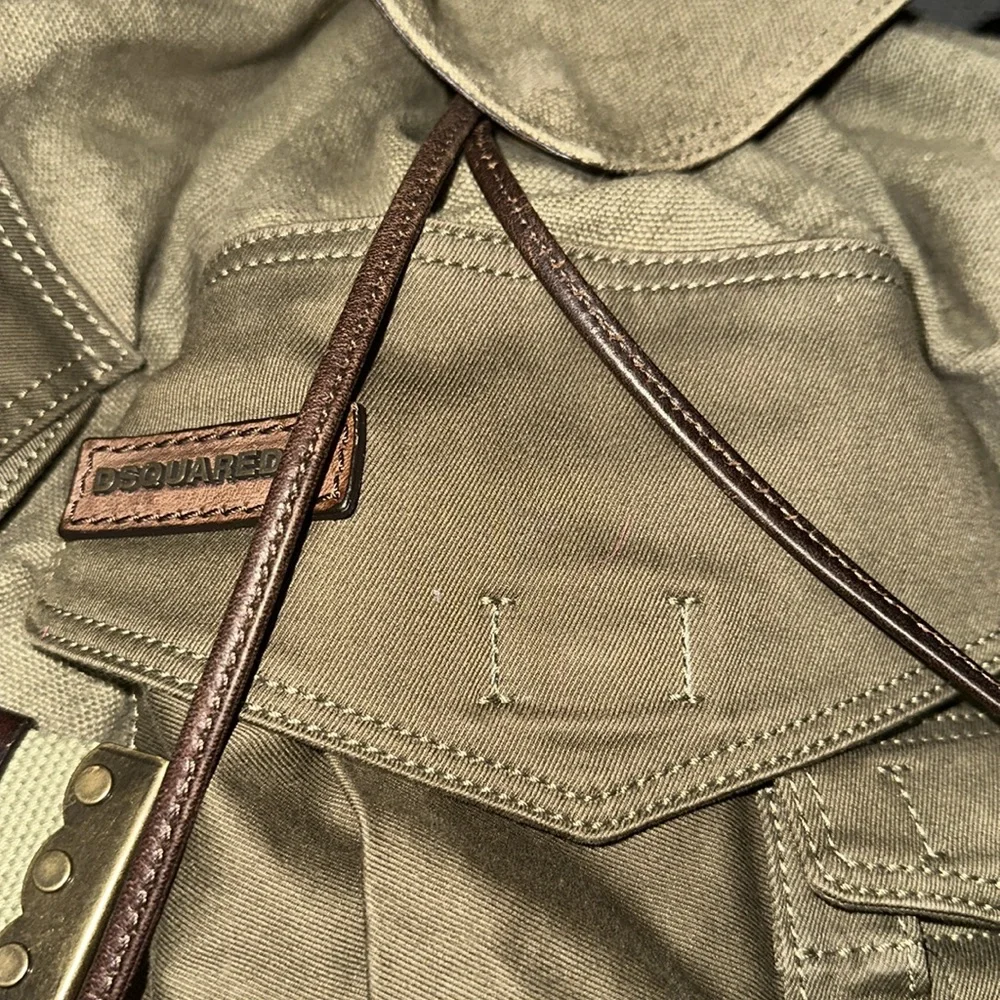 FINAL PRICE DROP: Dsquared2 Green Canvas and Brown Leather Drawstring Backpack